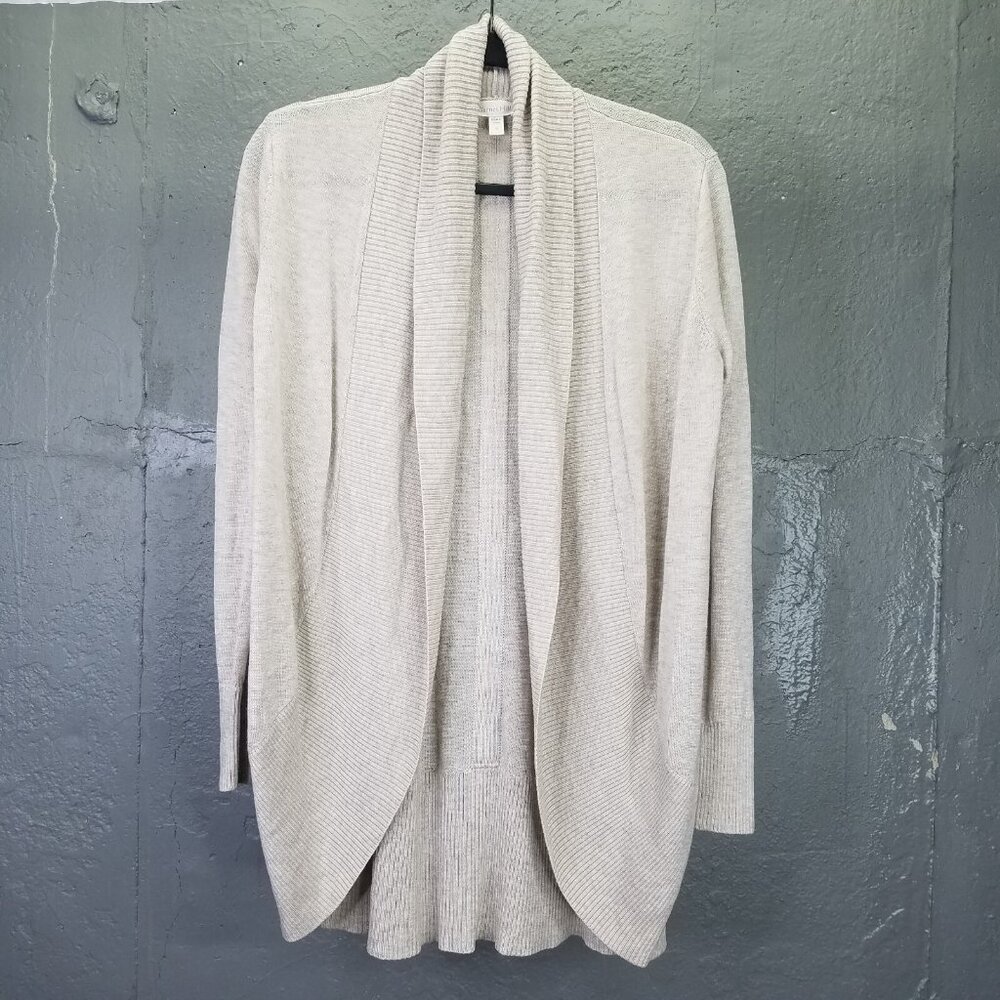 Garnet Hill Light Gray Open-Front Ribbed Cardigan